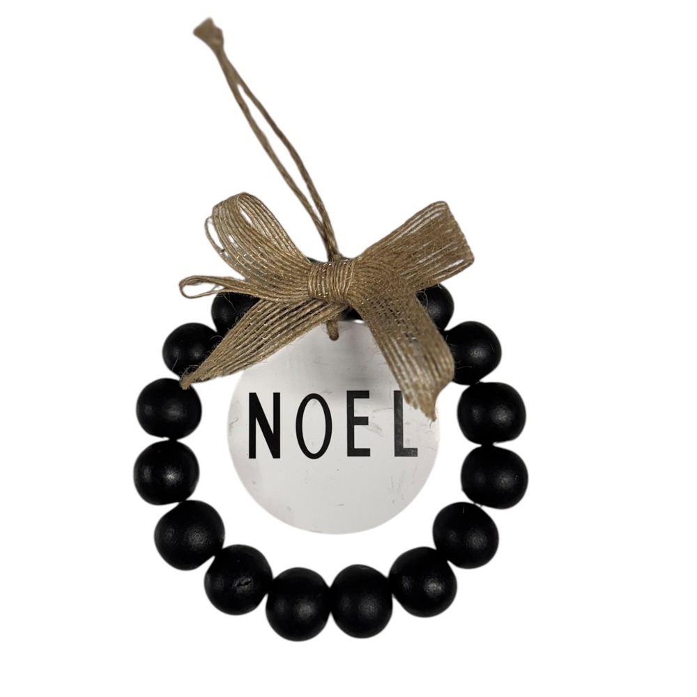 Noel Christmas Ornament Wood Bead Wreath Holiday Tree Decor Rustic WP66Q1/2‎